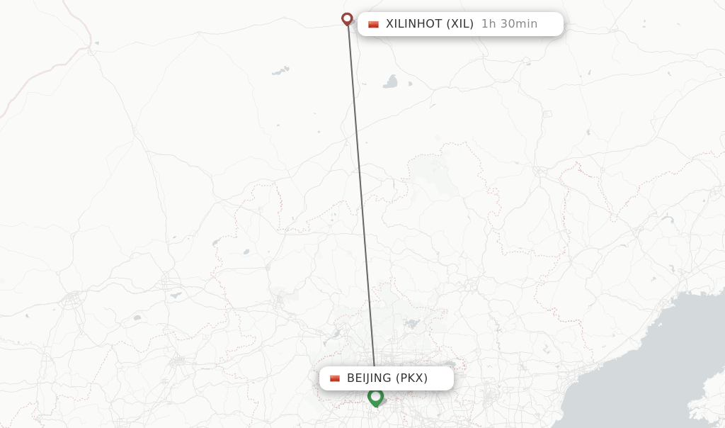 Flights from Beijing to Xilinhot route map