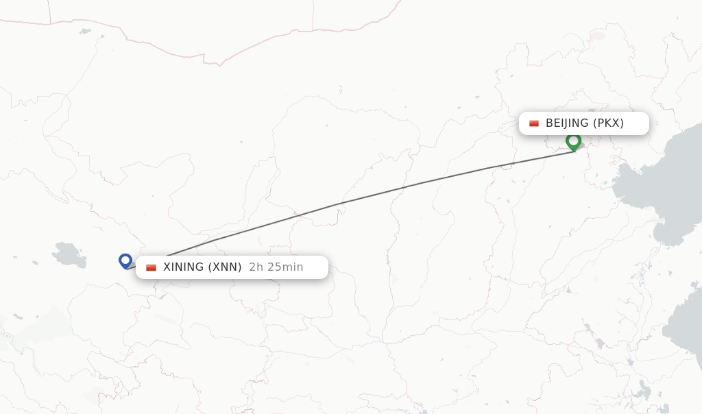 Flights from Beijing to Xining route map