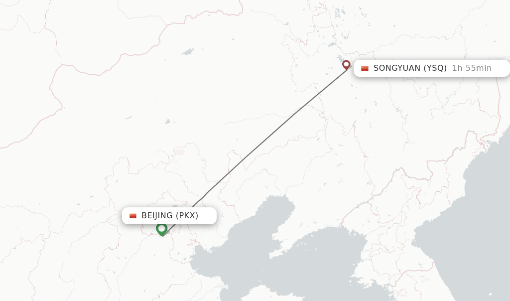 Flights from Beijing to Songyuan route map
