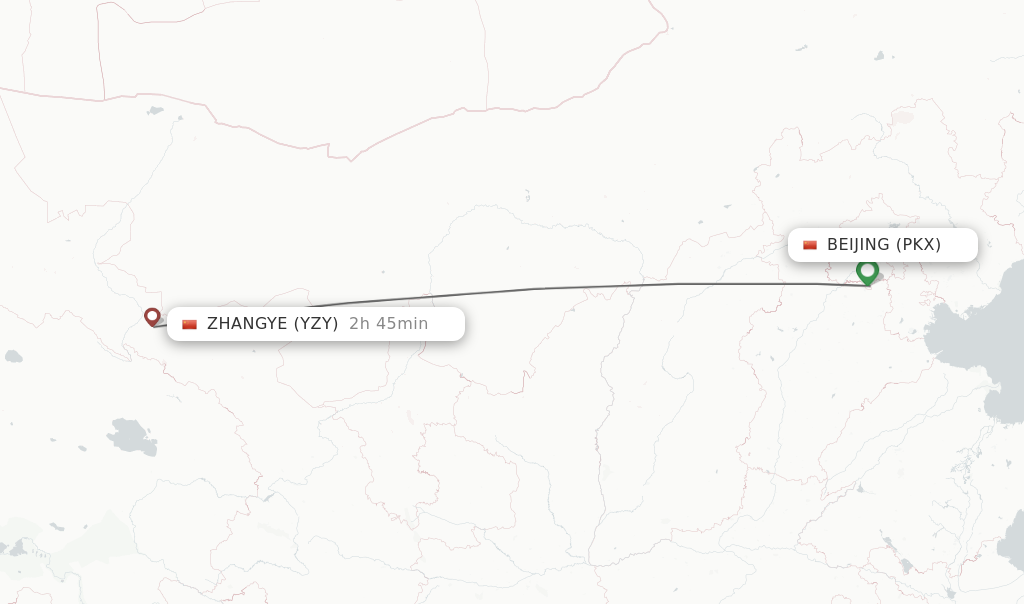Flights from Beijing to Zhangye route map