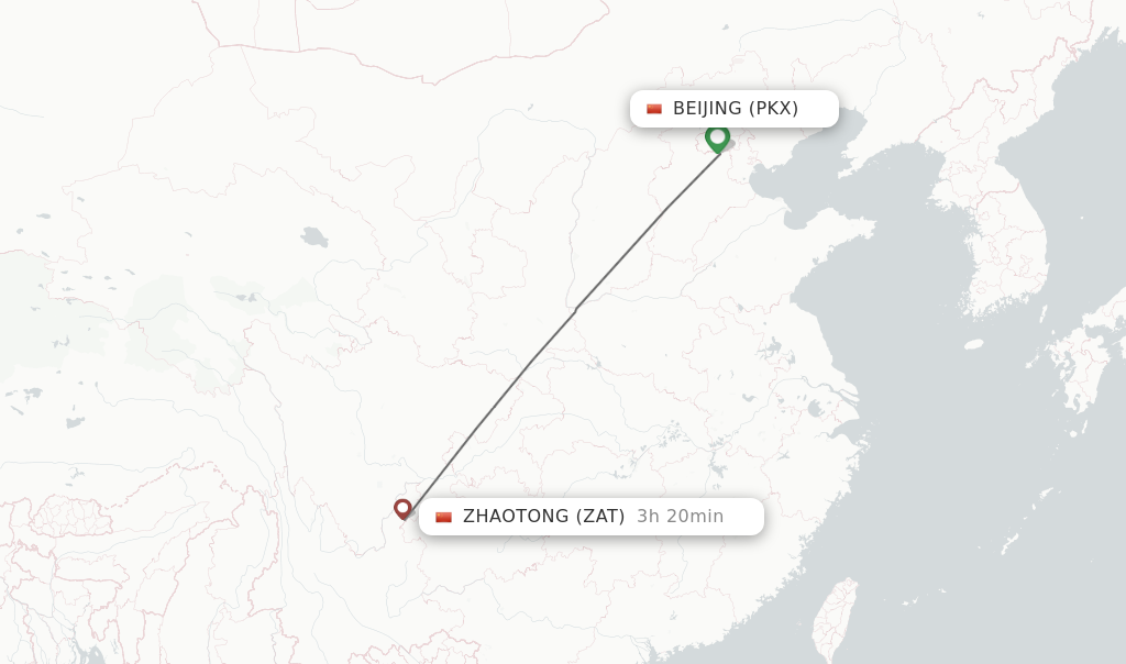 Flights from Beijing to Zhaotong route map
