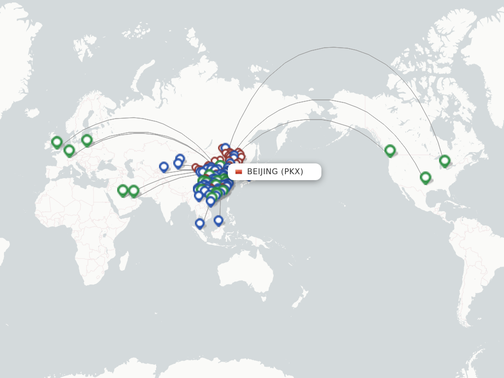 Flights from Beijing to Vladivostok route map