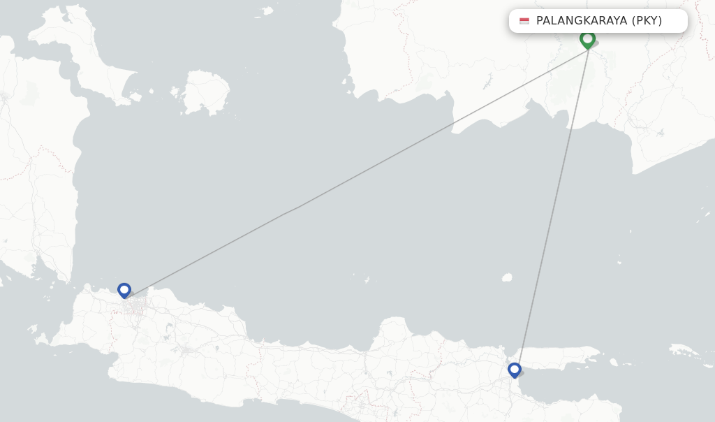 Route map with flights from Palangkaraya with Lion Air
