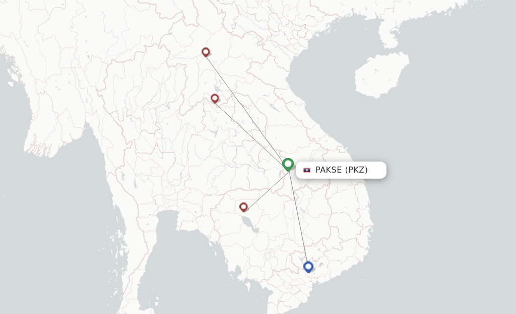 Route map with flights from Pakse with Lao Airlines