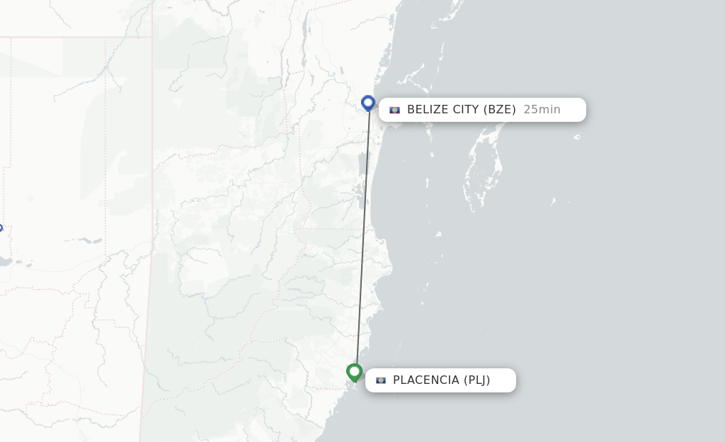 Flights from Placencia to Belize City route map