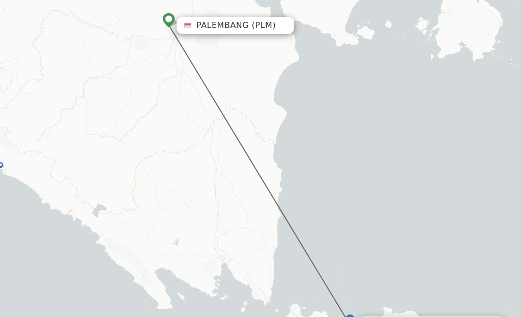 Flights from Palembang to Jakarta route map