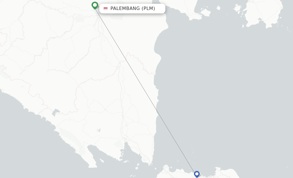 Route map with flights from Palembang with Garuda Indonesia
