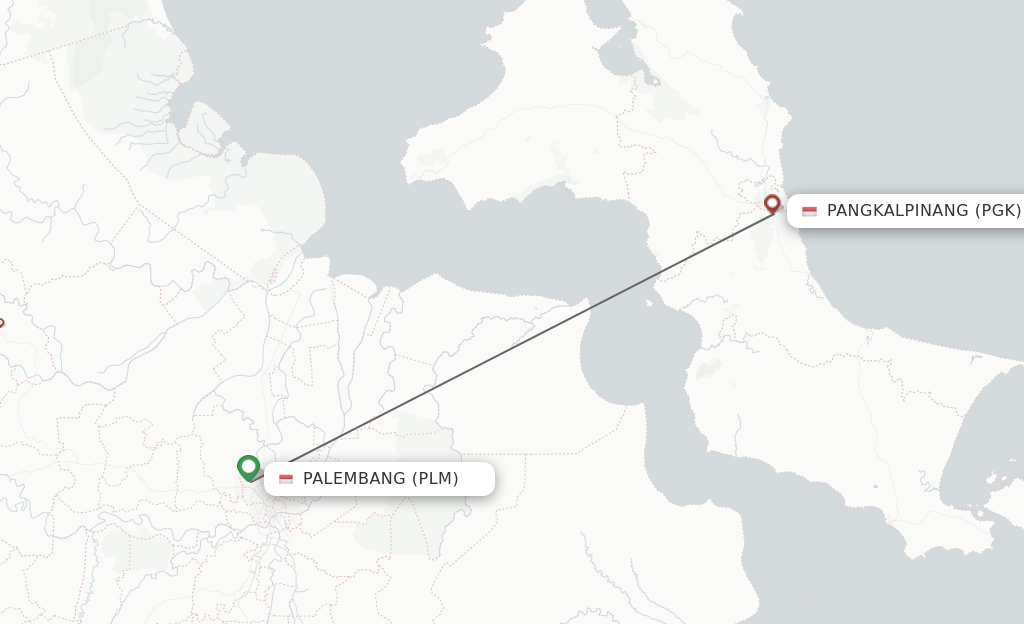Flights from Palembang to Pangkal Pinang route map