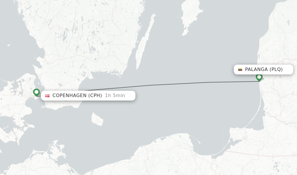 Flights from Palanga to Copenhagen route map