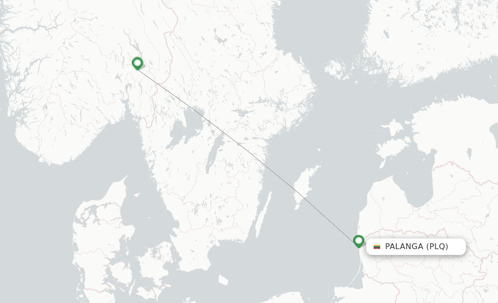 Route map with flights from Palanga with Norwegian Air Sweden