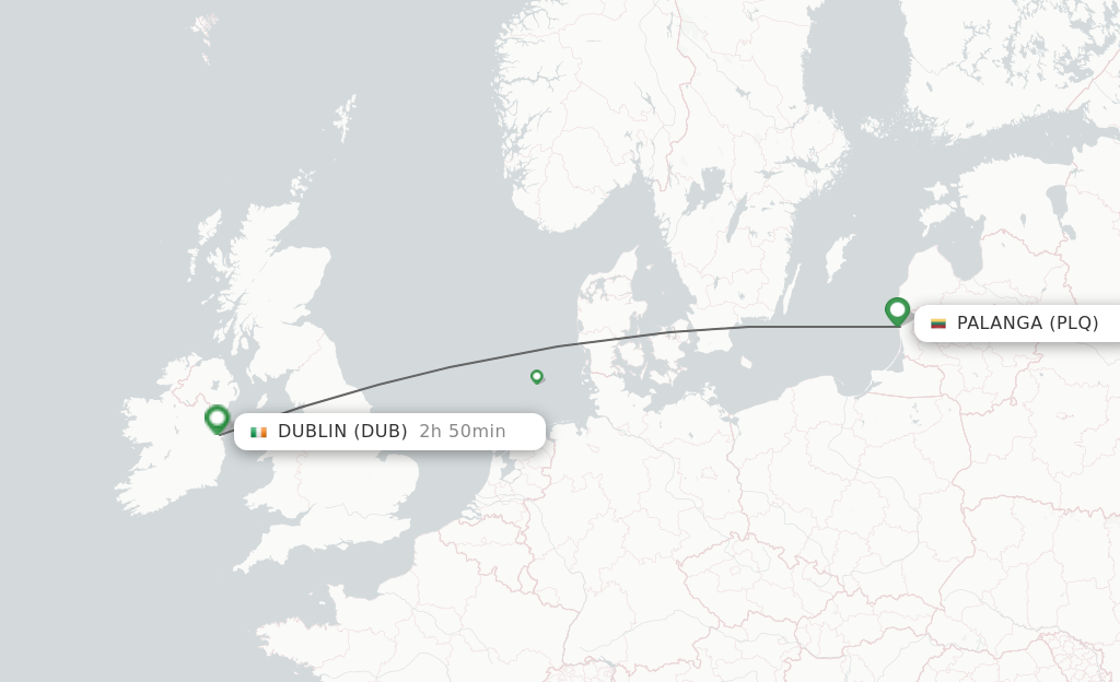 Flights from Palanga to Dublin route map