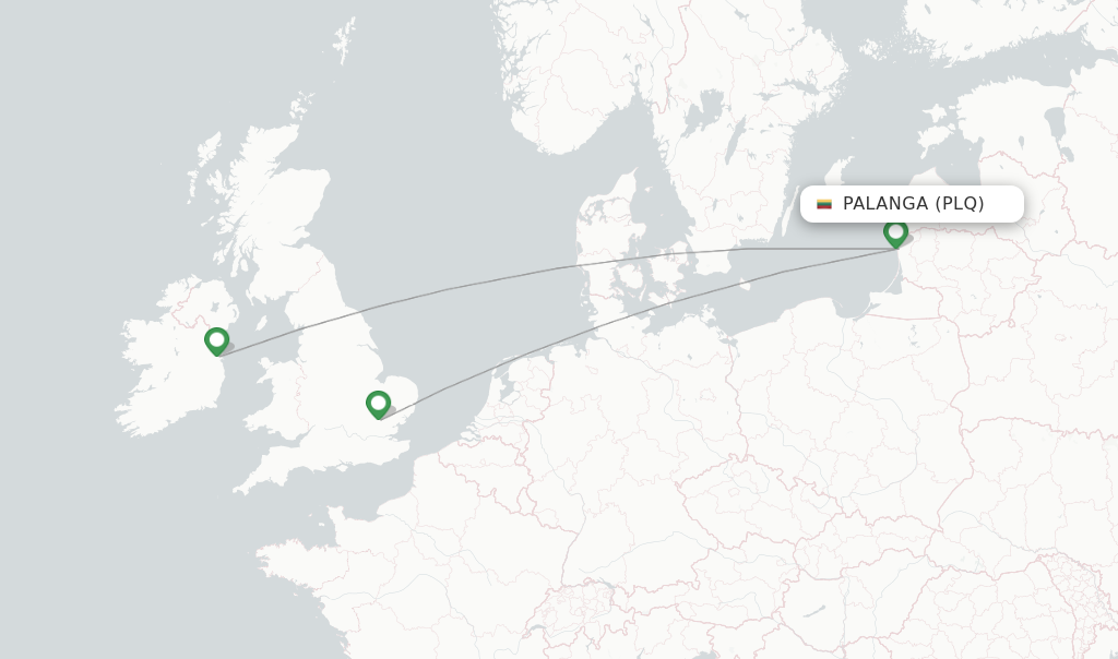 Route map with flights from Palanga with Ryanair