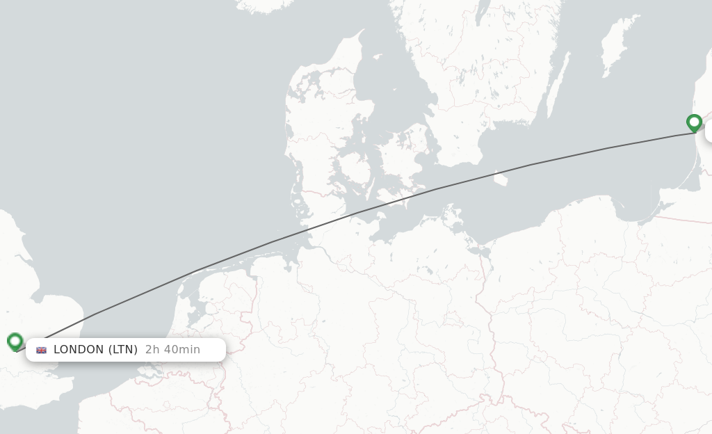 Flights from Palanga to London route map