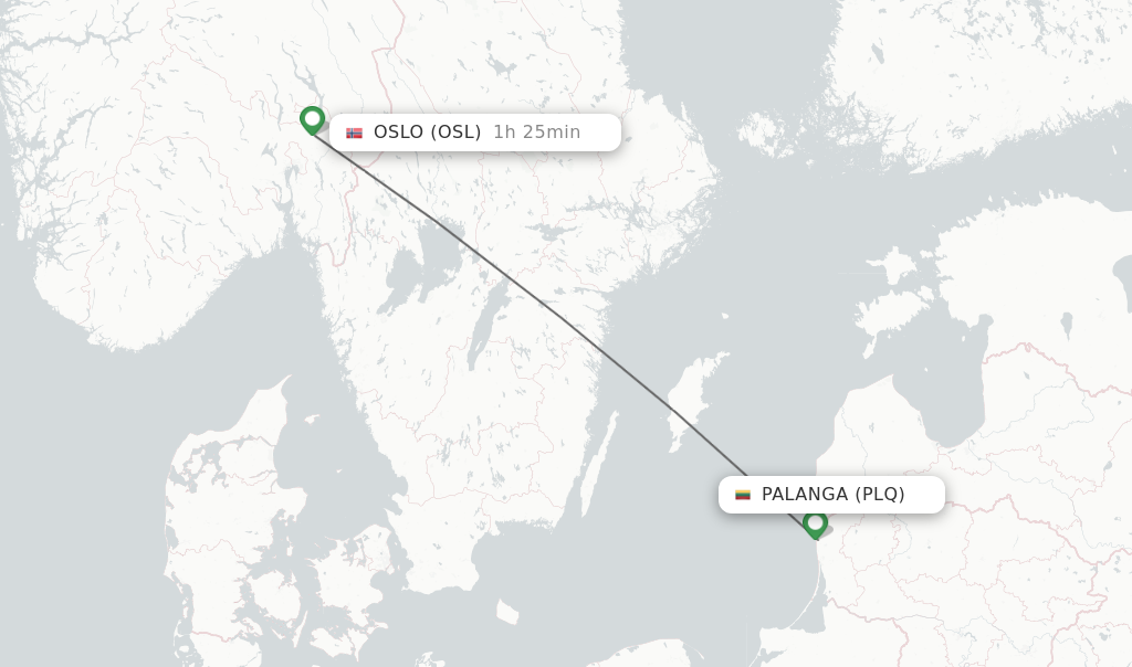 Flights from Palanga to Oslo route map