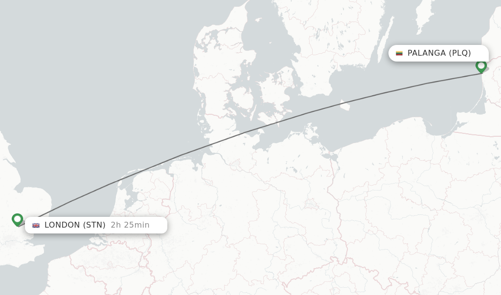 Flights from Palanga to London route map