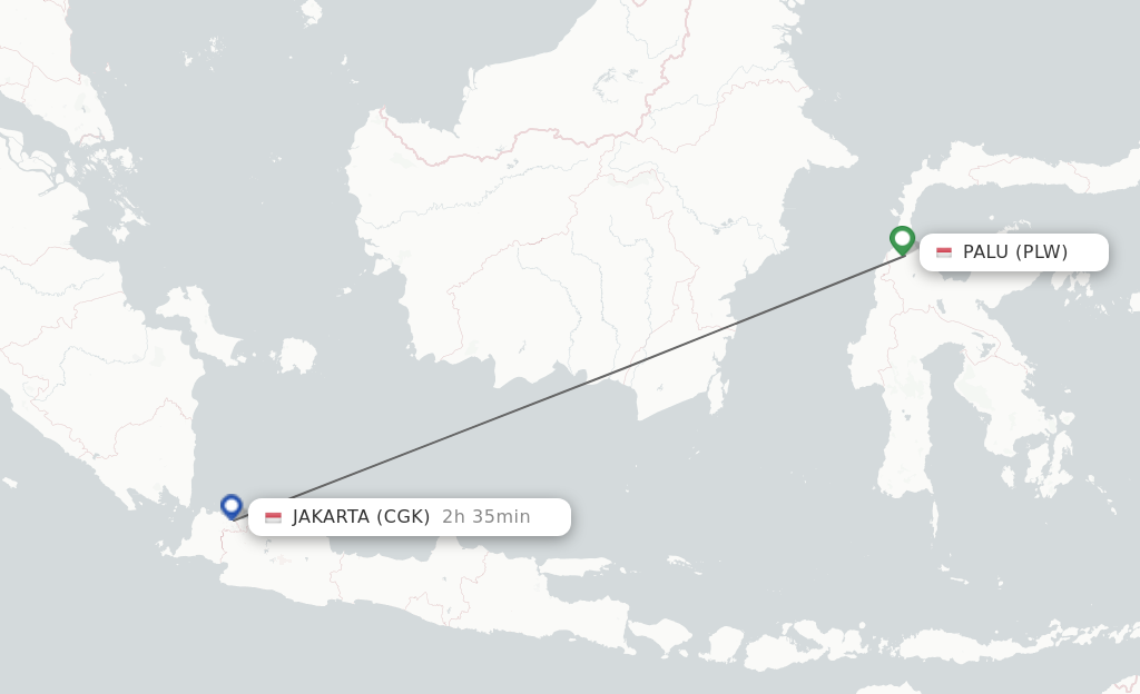Flights from Palu to Jakarta route map