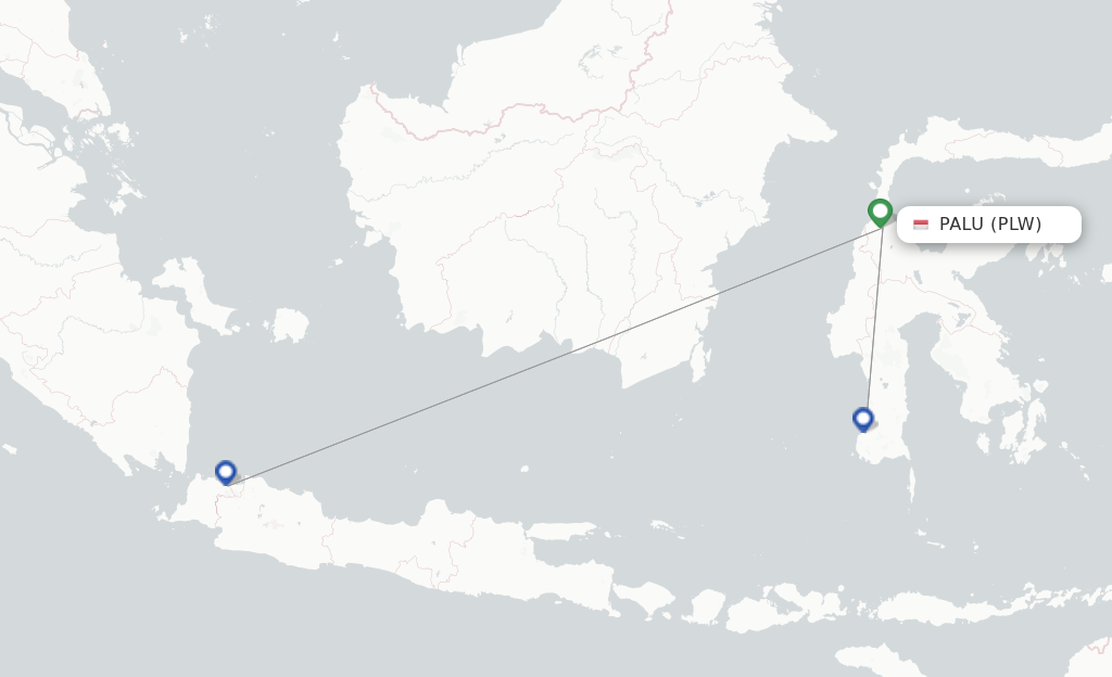 Route map with flights from Palu with Garuda Indonesia