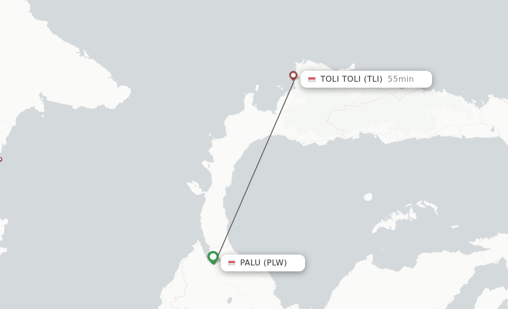 Flights from Palu to Toli Toli route map