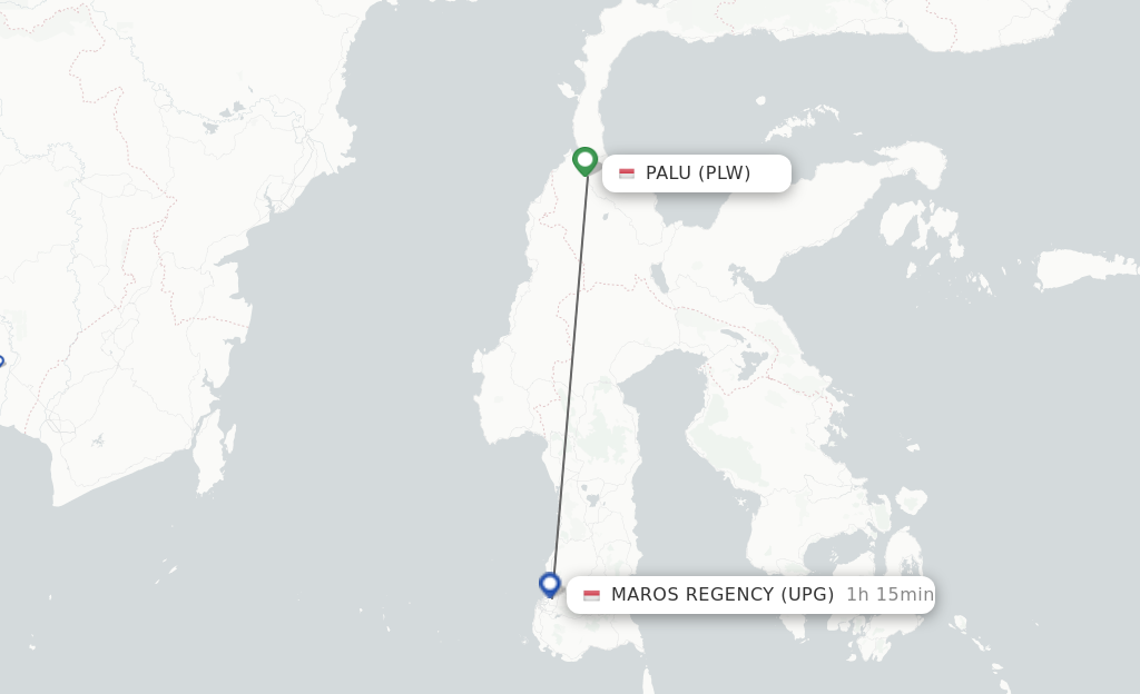 Flights from Palu to Maros Regency route map