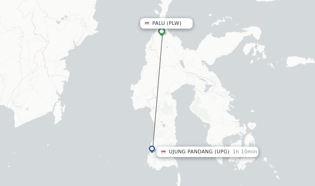 Flights from Palu to Ujung Pandang route map