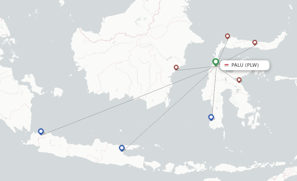 Flights from Palu to Tarakan route map