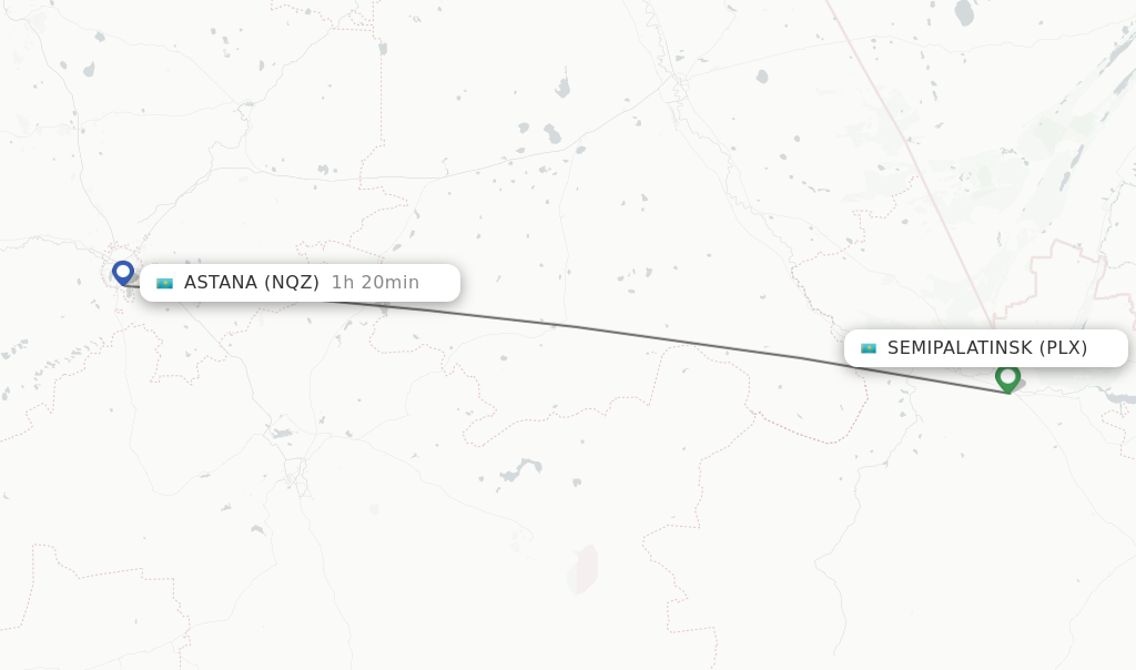 Flights from Semipalatinsk to Astana route map