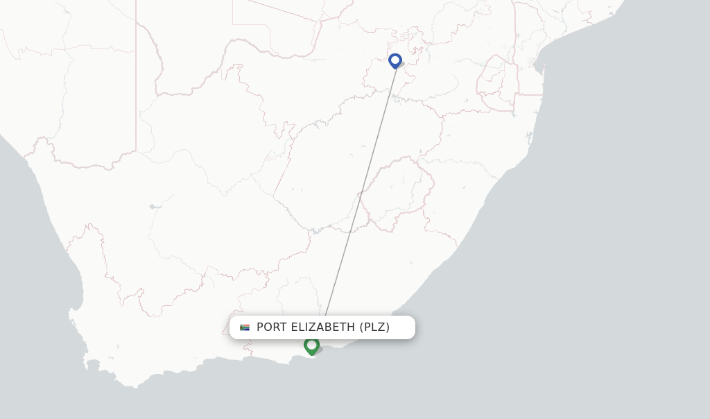 Route map with flights from Port Elizabeth with SAA