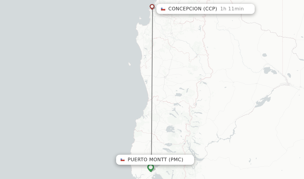 Flights from Puerto Montt to Concepcion route map