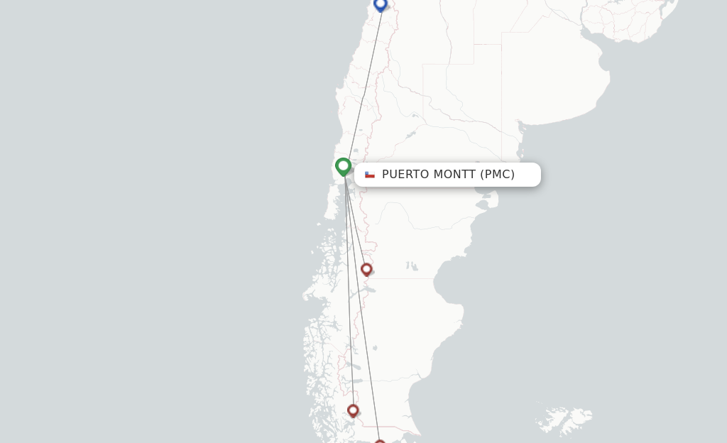 Route map with flights from Puerto Montt with Sky Airline