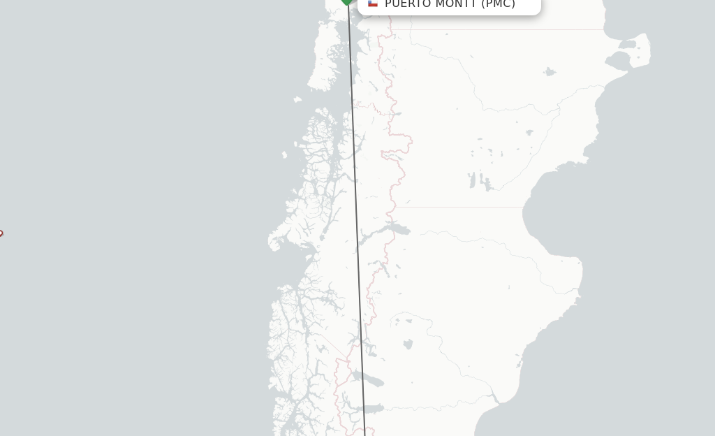 Flights from Puerto Montt to Puerto Natales route map