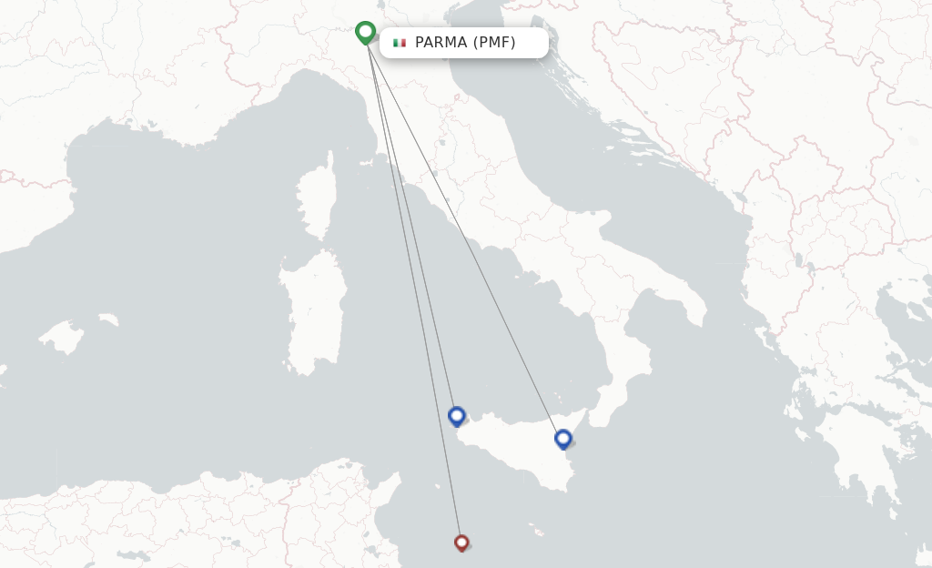 Route map with flights from Parma with AlbaStar