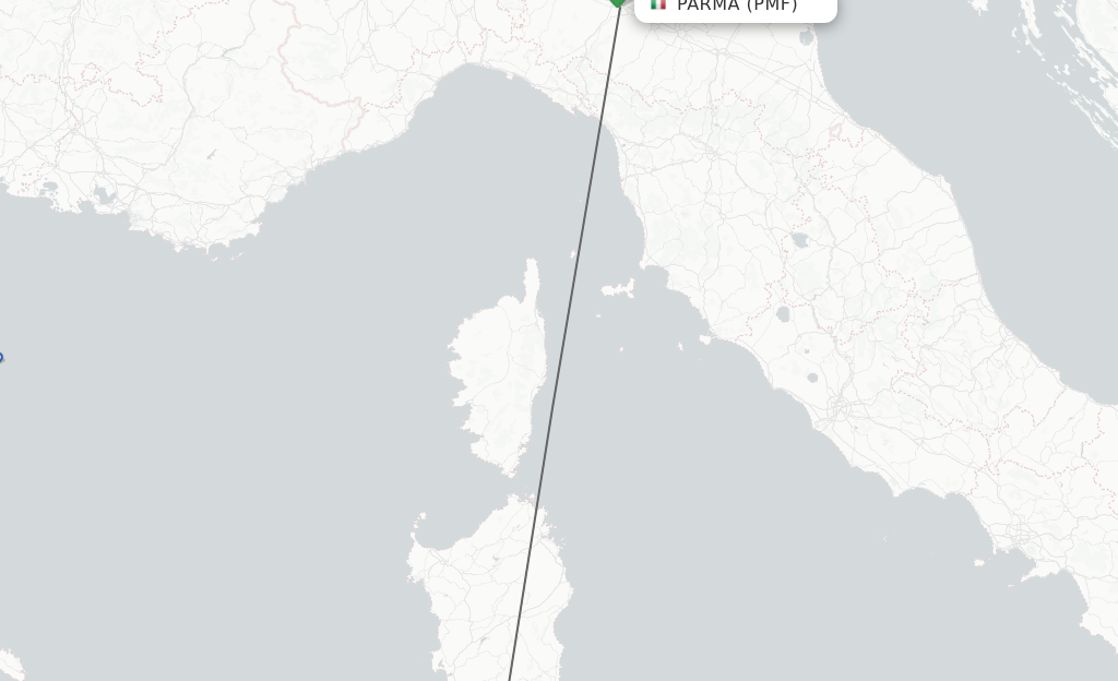 Flights from Parma to Cagliari route map
