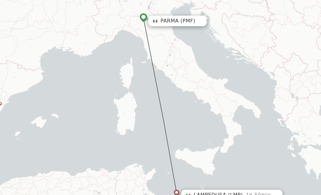 Flights from Parma to Lampedusa route map