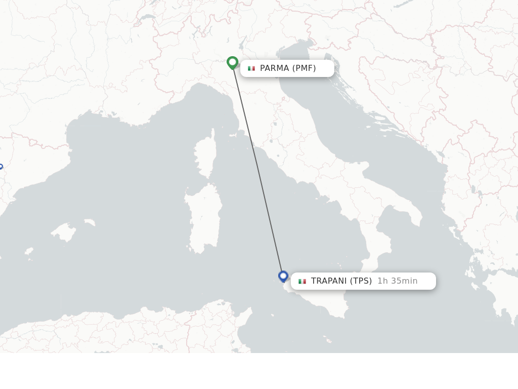Flights from Parma to Trapani route map