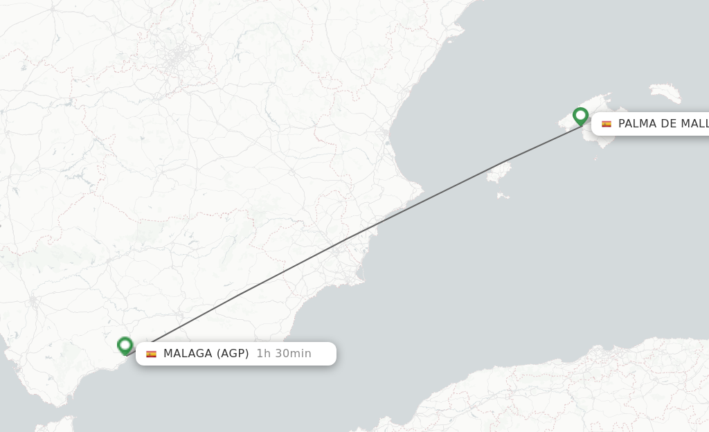 Flights from Palma de Mallorca to Malaga route map