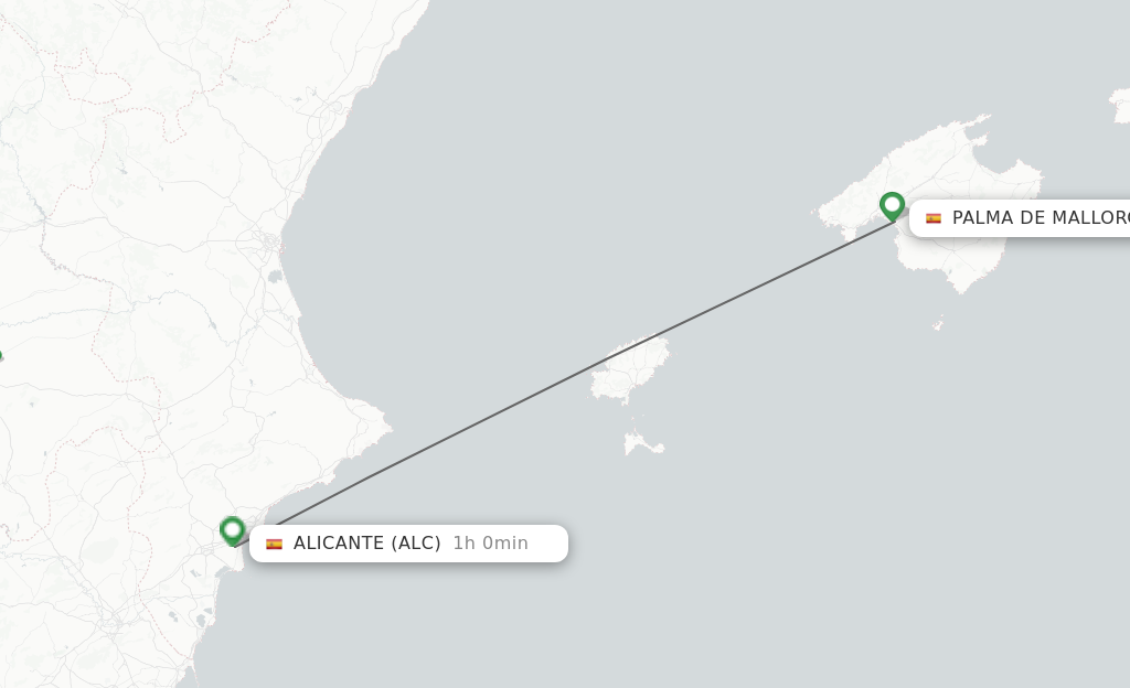 Flights from Palma De Mallorca to Alicante route map