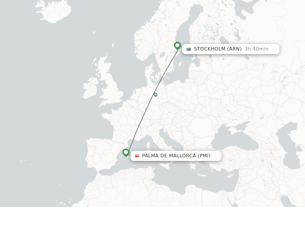 Flights from Palma de Mallorca to Stockholm route map
