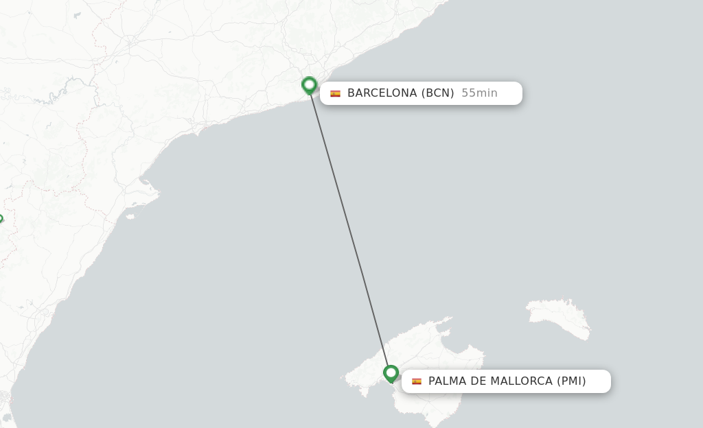 Flights from Palma De Mallorca to Barcelona route map