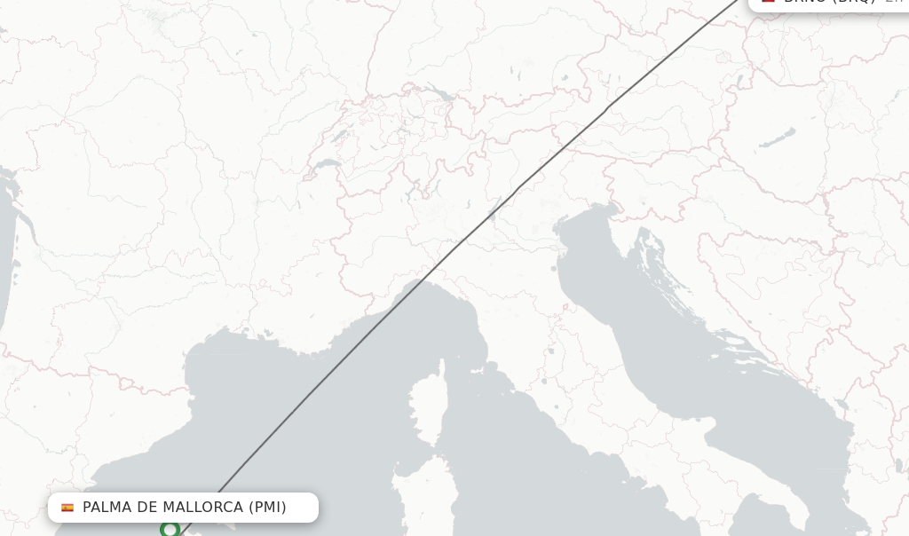 Flights from Palma de Mallorca to Brno route map