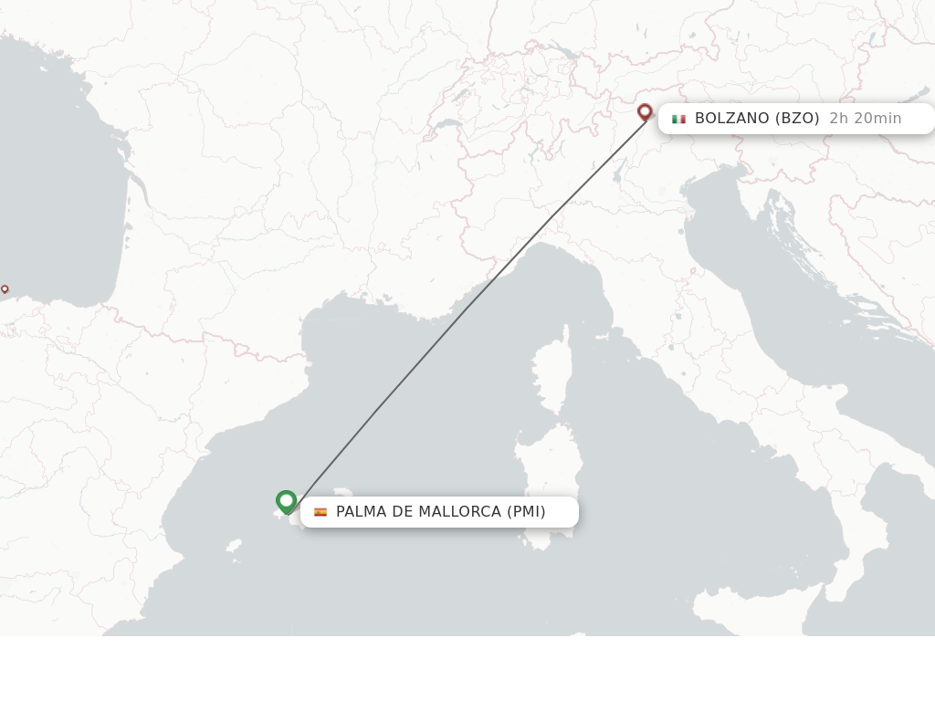 Flights from Palma De Mallorca to Bolzano route map