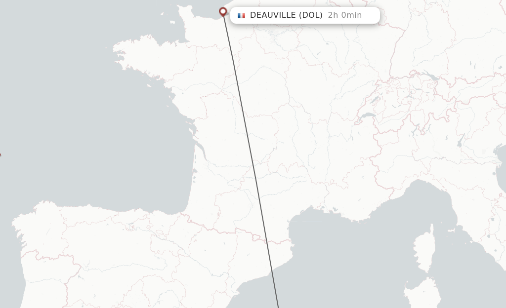 Flights from Palma de Mallorca to Deauville route map