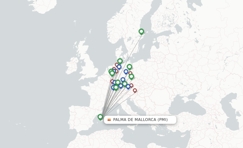 Route map with flights from Palma De Mallorca with Eurowings