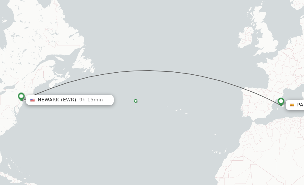 Flights from Palma De Mallorca to Newark route map