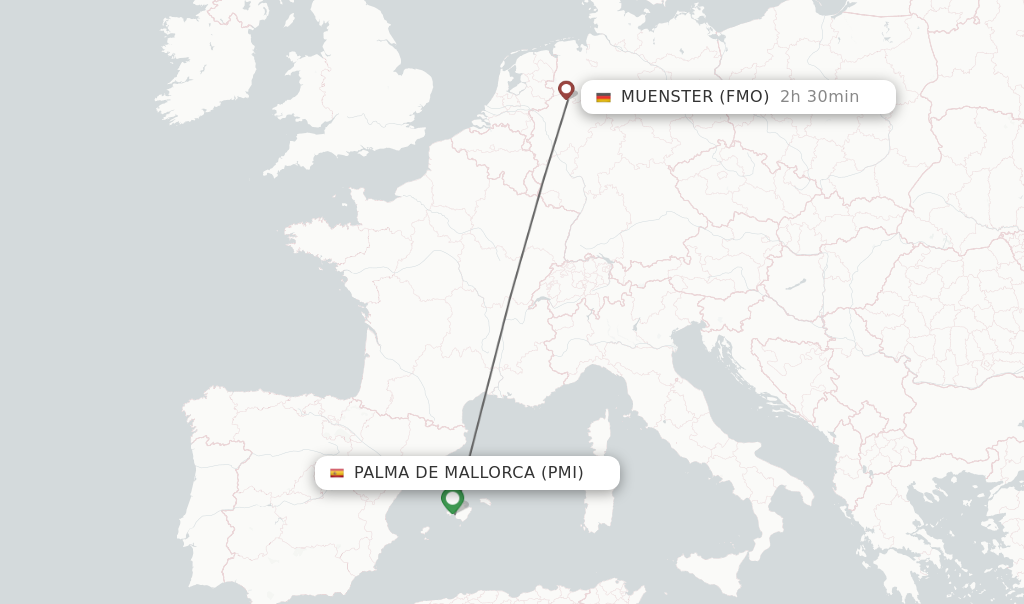 Flights from Palma de Mallorca to Muenster route map