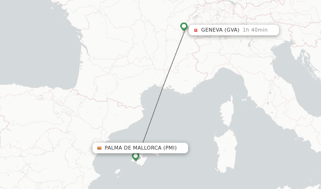 Flights from Palma de Mallorca to Geneva route map