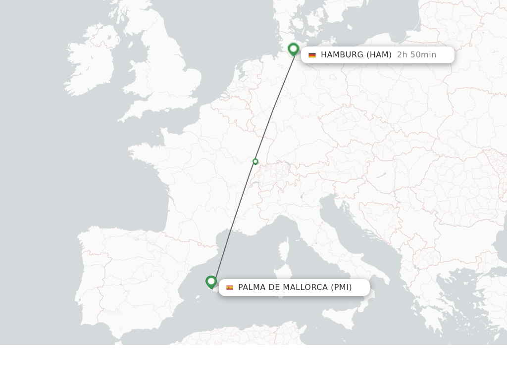 Flights from Palma De Mallorca to Hamburg route map