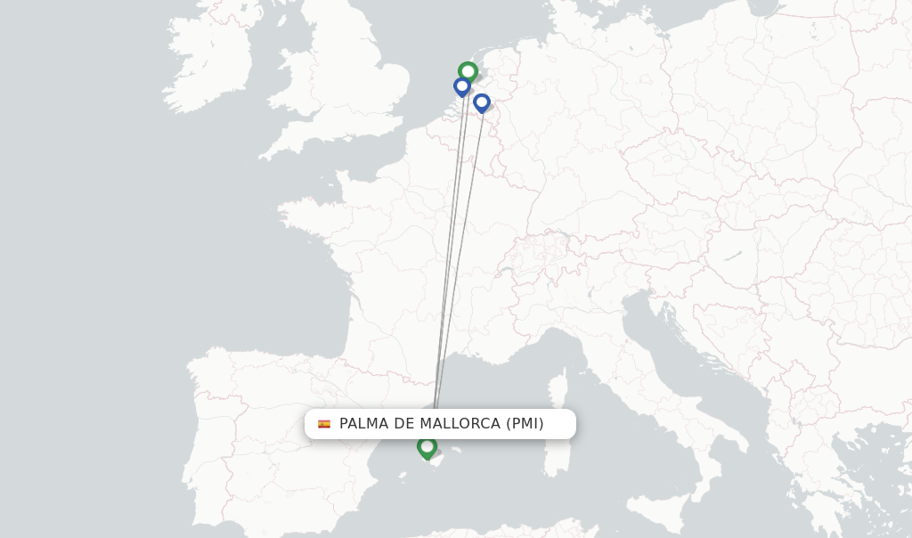 Route map with flights from Palma de Mallorca with Transavia