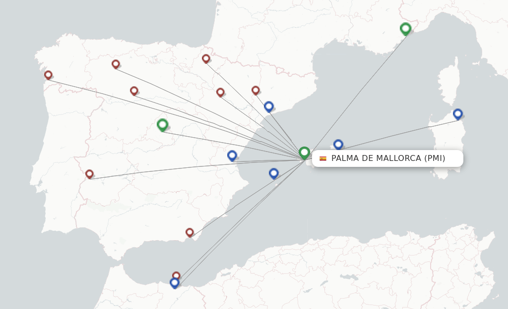 Route map with flights from Palma De Mallorca with Iberia