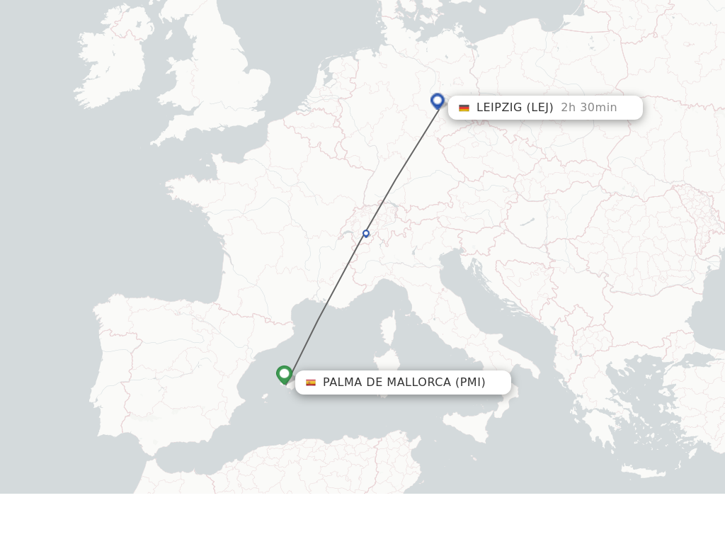 Flights from Palma de Mallorca to Leipzig/Halle route map