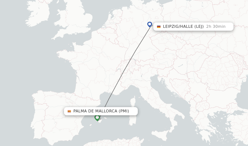 Flights from Palma de Mallorca to Leipzig/Halle route map